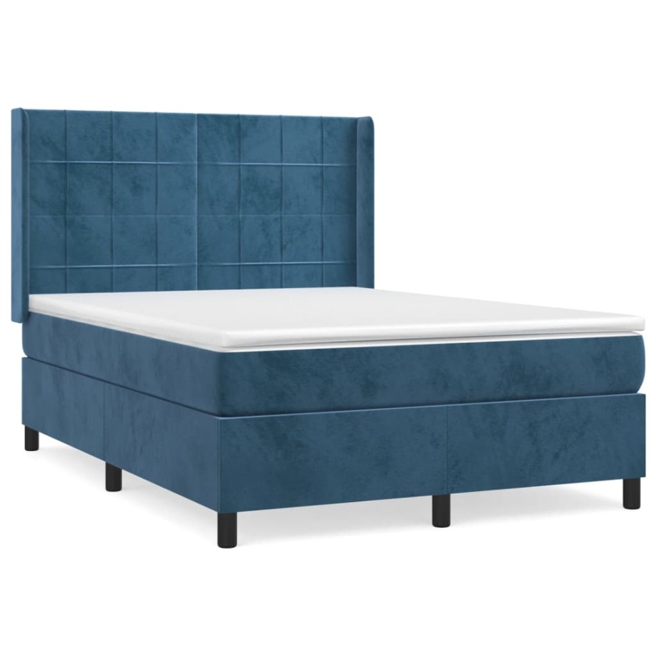 Cama box spring con colchón terciopelo azul oscuro 140x190