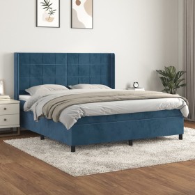 Cama box spring con colchón terciopelo azul oscuro 160x200