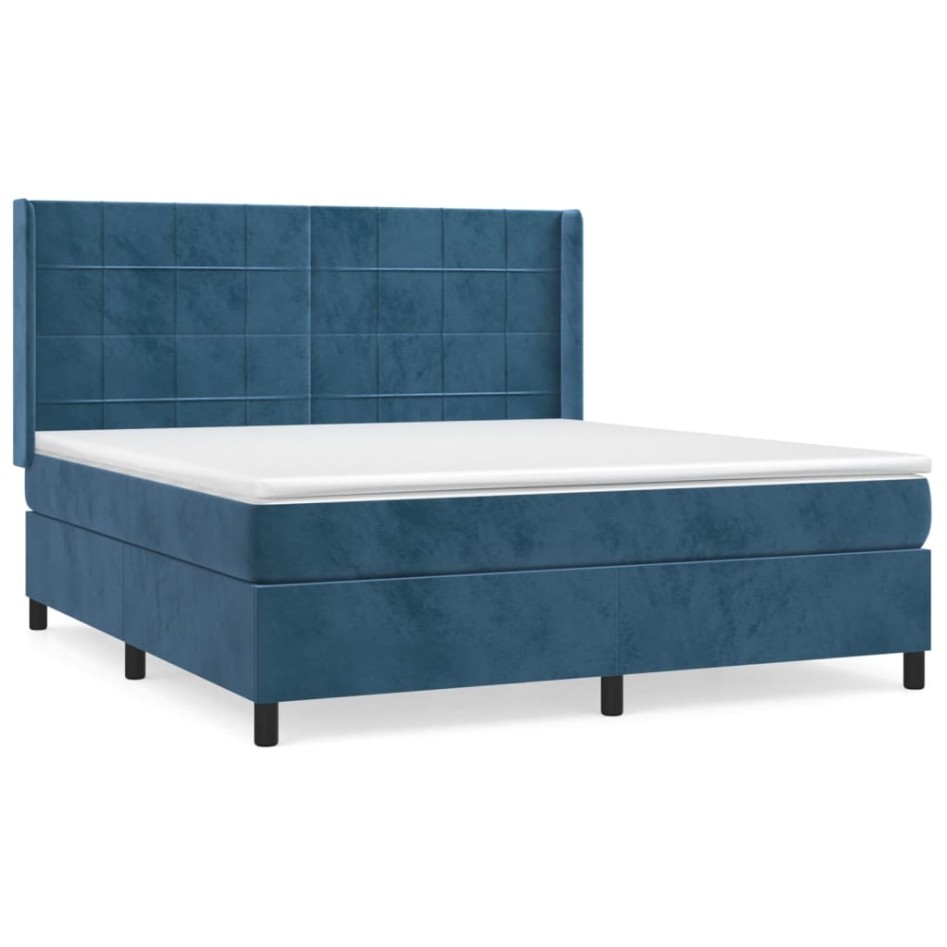 Cama box spring con colchón terciopelo azul oscuro 160x200
