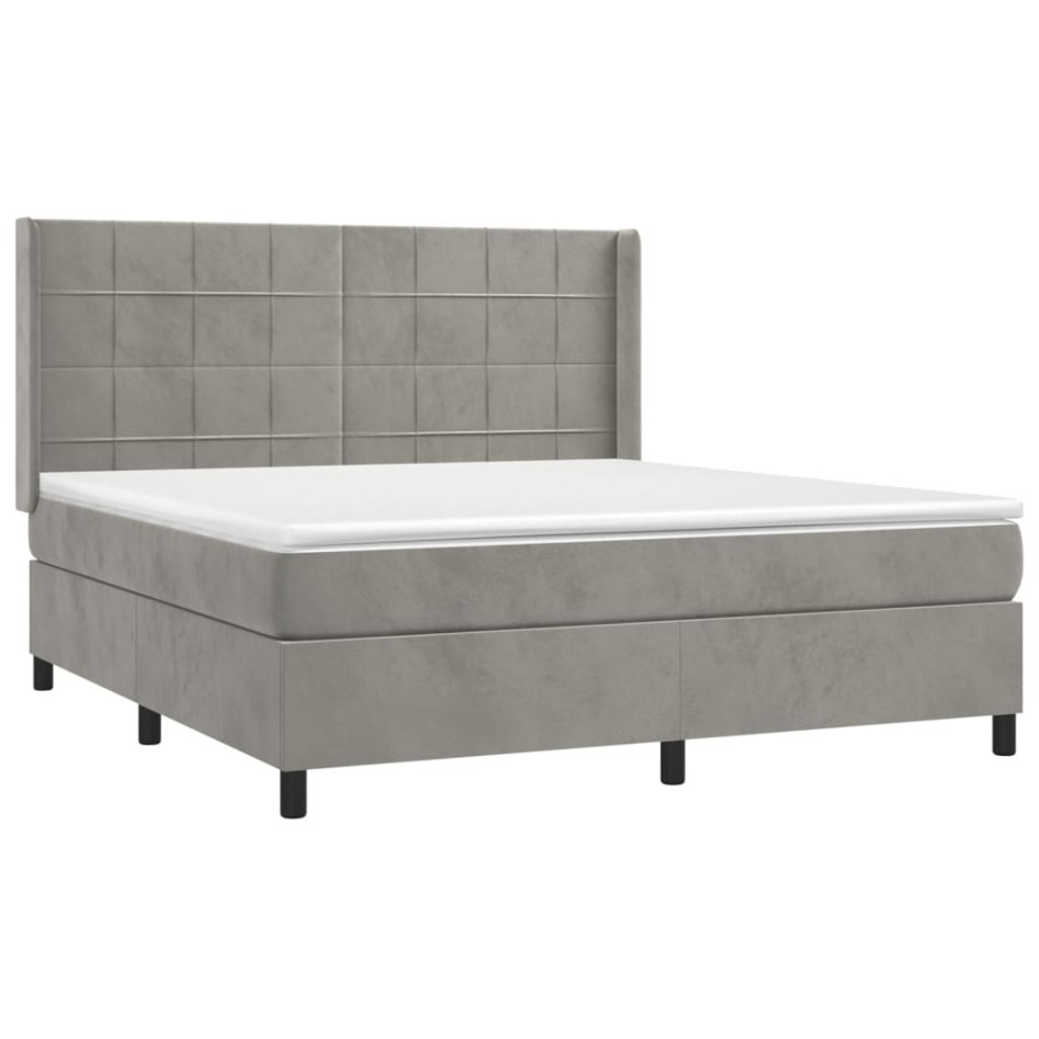 Cama box spring con colchón terciopelo gris claro 180x200