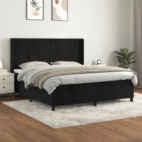 Cama box spring con colchón terciopelo negro 160x200