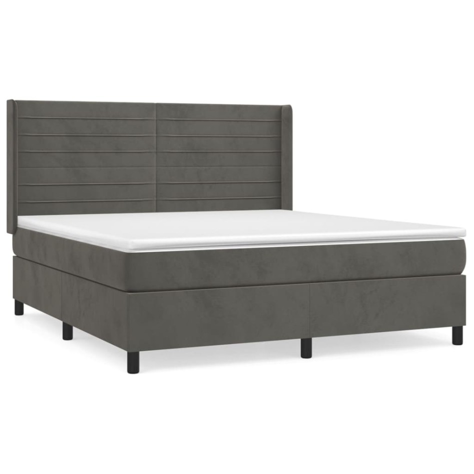 Cama box spring con colchón terciopelo gris oscuro 180x200