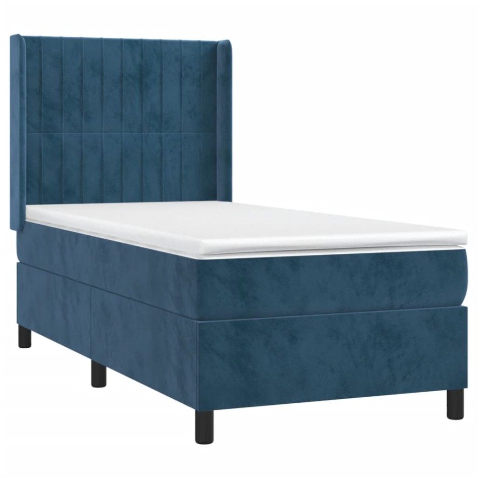 Cama box spring con colchón terciopelo azul oscuro 90x190