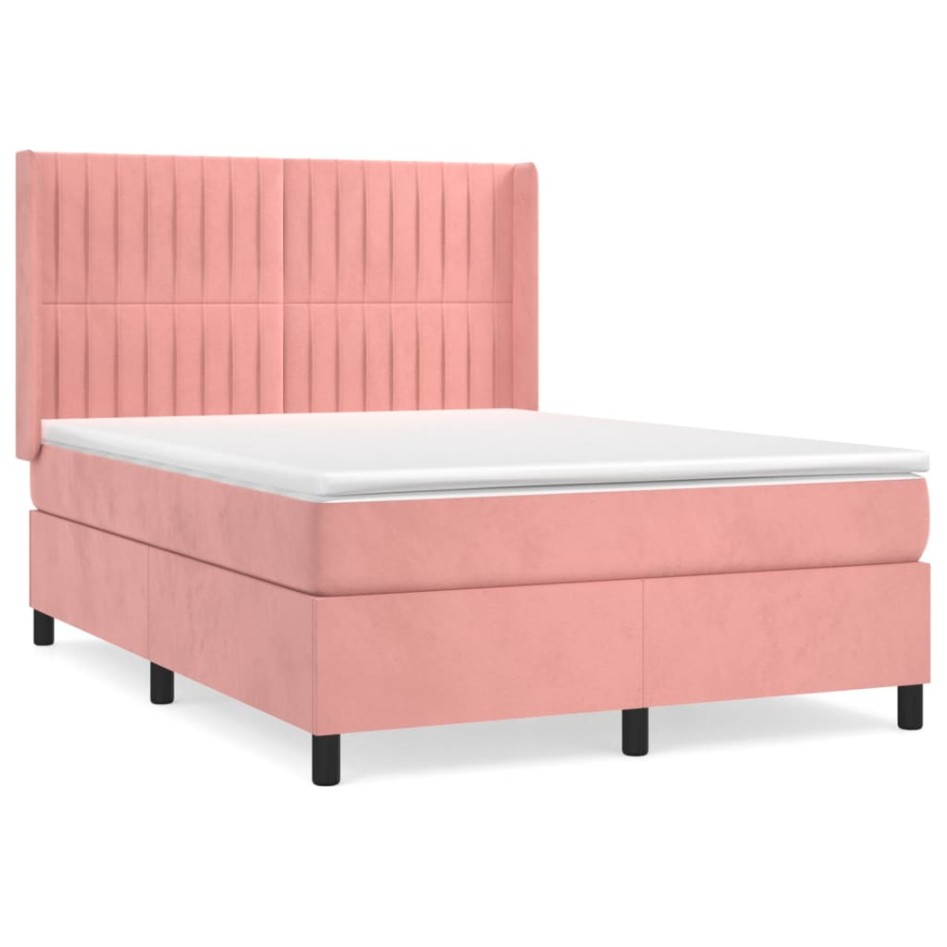 Cama box spring con colchón terciopelo rosa 140x200