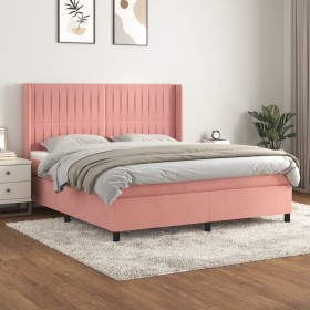 Cama box spring con colchón terciopelo rosa 160x200