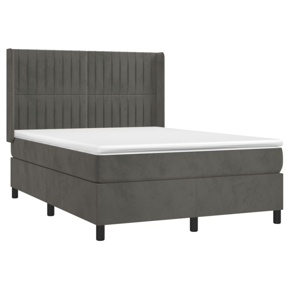 Cama box spring con colchón terciopelo gris oscuro 140x190