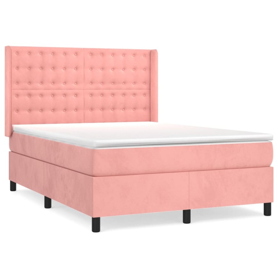 Cama box spring con colchón terciopelo rosa 140x190