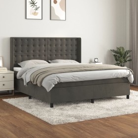 Cama box spring con colchón terciopelo gris oscuro 180x200
