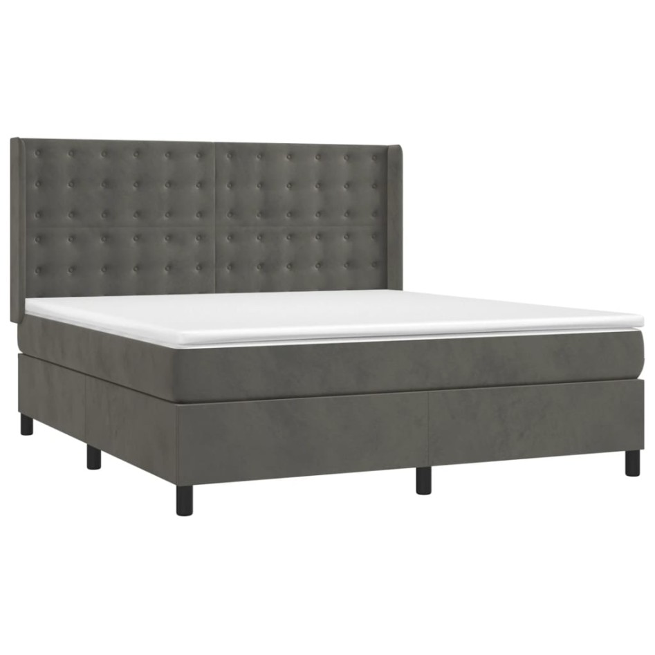 Cama box spring con colchón terciopelo gris oscuro 180x200