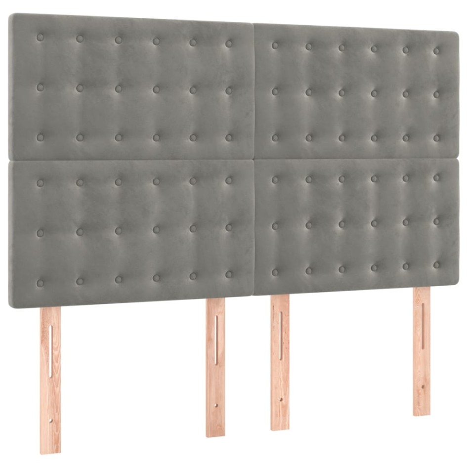 Cama box spring con colchón terciopelo gris claro 140x190