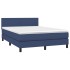 Cama box spring con colchón y LED tela azul 140x190