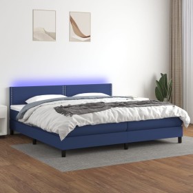 Cama box spring colchón y luces LED tela azul 200x200