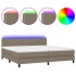 Cama box spring colchón y luces LED tela gris taupe 200x200