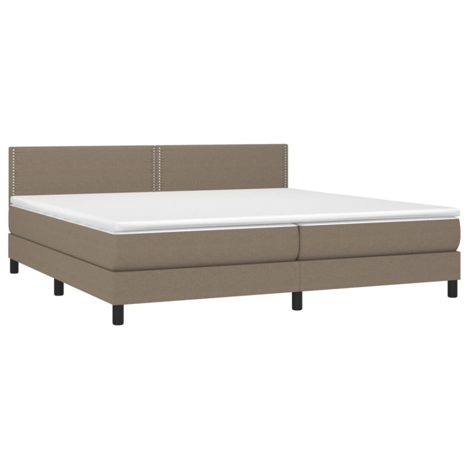 Cama box spring colchón y luces LED tela gris taupe 200x200