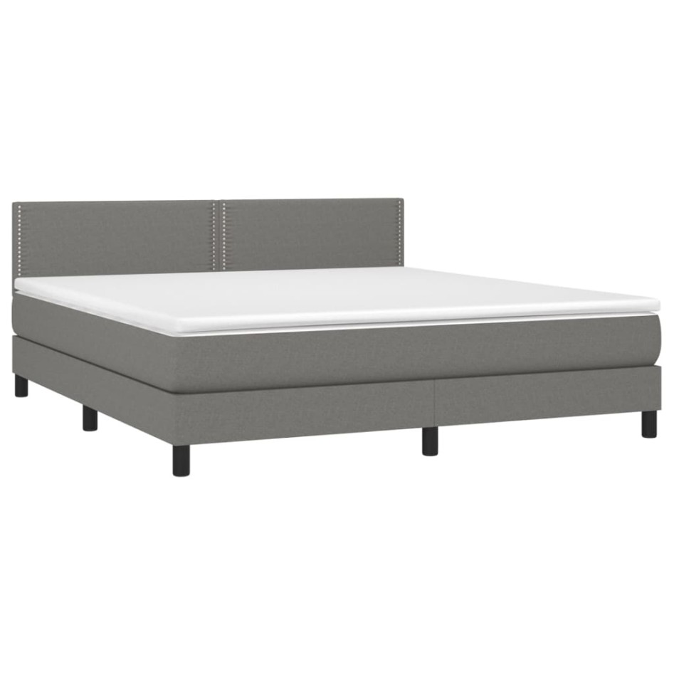 Cama box spring colchón y luces LED tela gris oscuro 180x200
