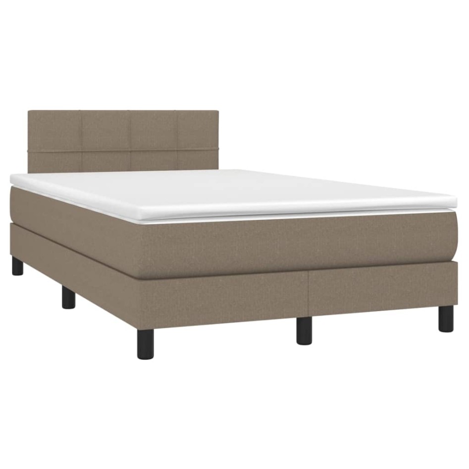 Cama box spring con colchón y LED tela gris taupe 120x200
