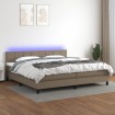 Cama box spring colchón y luces LED tela gris taupe 200x200 cm