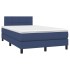 Cama box spring con colchón y LED tela azul 120x200