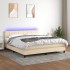 Cama box spring colchón y luces LED tela crema 160x200