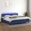 Cama box spring colchón y luces LED tela azul 200x200 cm