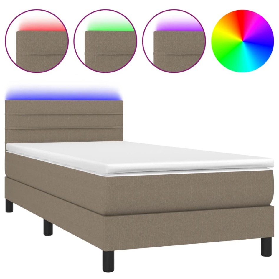Cama box spring colchón y luces LED gris taupe 80x200