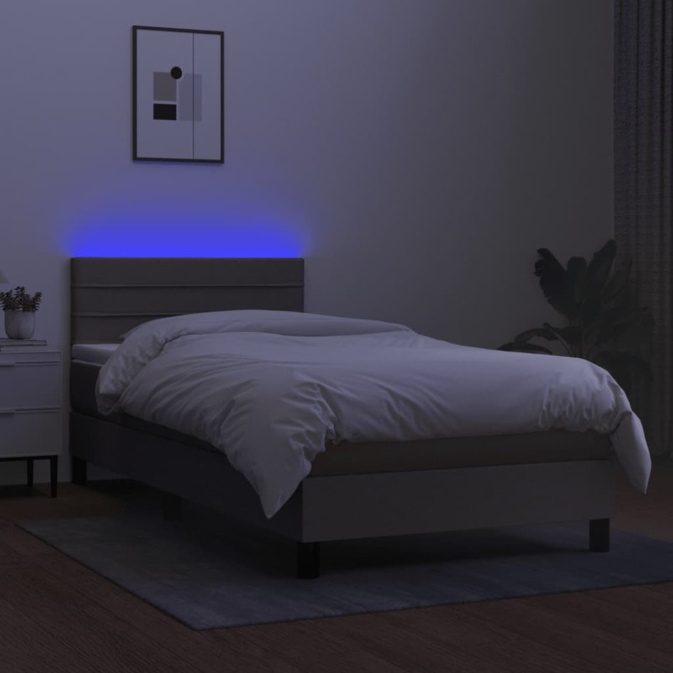 Cama box spring colchón y luces LED gris taupe 80x200
