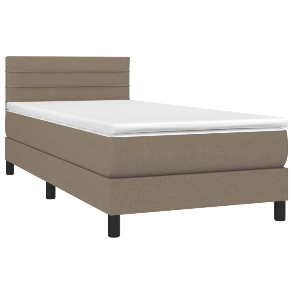 Cama box spring colchón y luces LED tela gris taupe 100x200