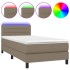 Cama box spring colchón y luces LED tela gris taupe 90x190