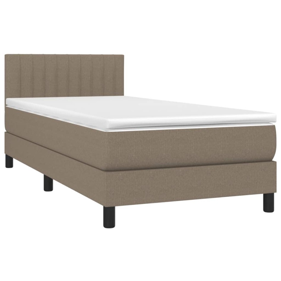 Cama box spring colchón y luces LED tela gris taupe 90x190