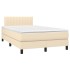 Cama box spring con colchón y LED tela crema 120x200