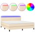Cama box spring colchón y luces LED tela crema 180x200