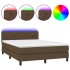 Cama box spring colchón luces LED tela marrón oscuro 140x190