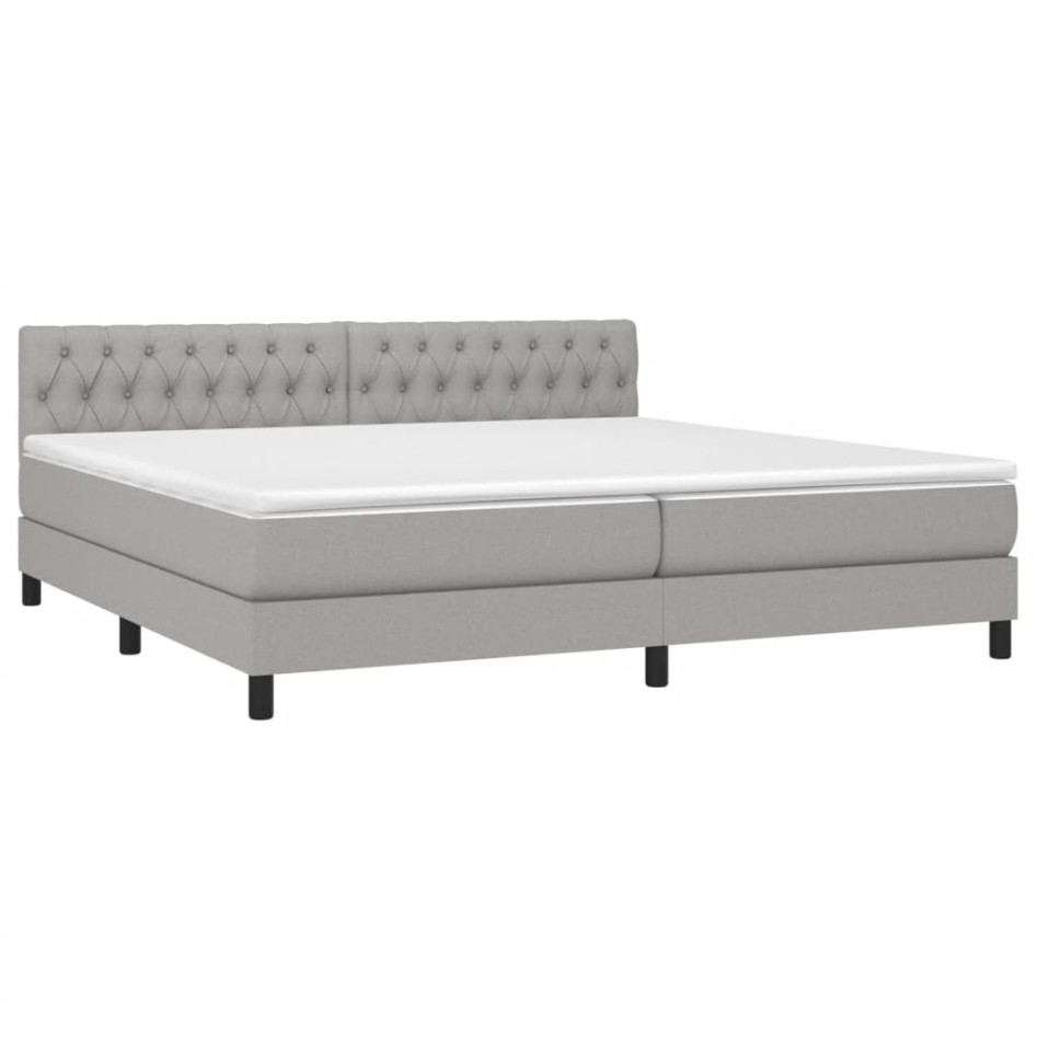 Cama box spring con colchón tela y LED gris claro 200x200