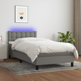 Cama box spring colchón y luces LED tela gris oscuro 100x200