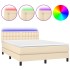Cama box spring colchón y luces LED tela crema 140x200