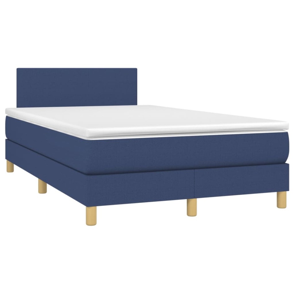 Cama box spring con colchón y LED tela azul 120x200