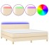Cama box spring con colchón y LED tela crema 160x200