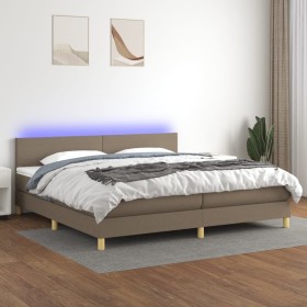 Cama box spring con colchón LED tela gris taupe 200x200
