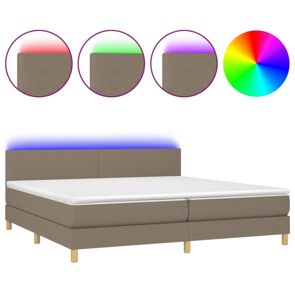 Cama box spring con colchón LED tela gris taupe 200x200