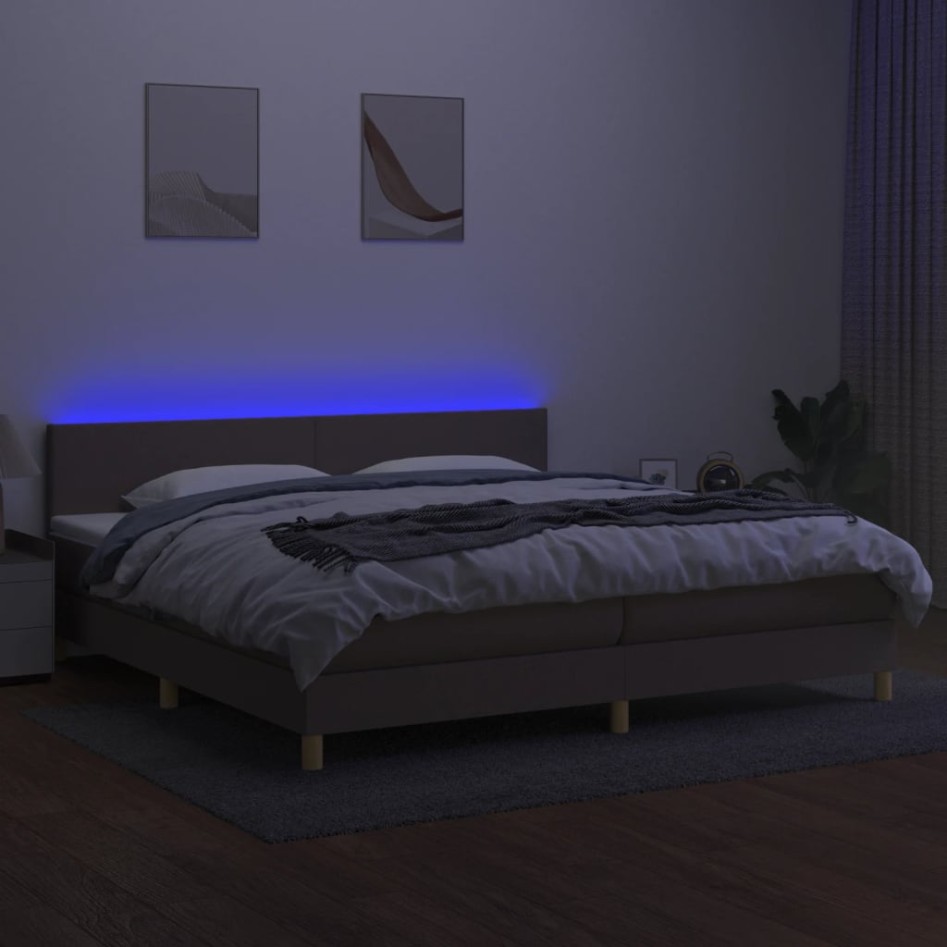 Cama box spring con colchón LED tela gris taupe 200x200