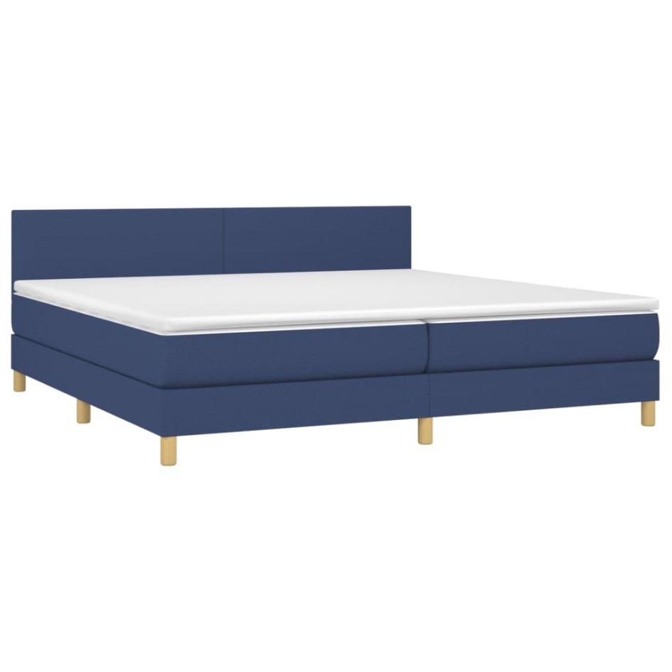 Cama box spring con colchón y LED tela azul 200x200