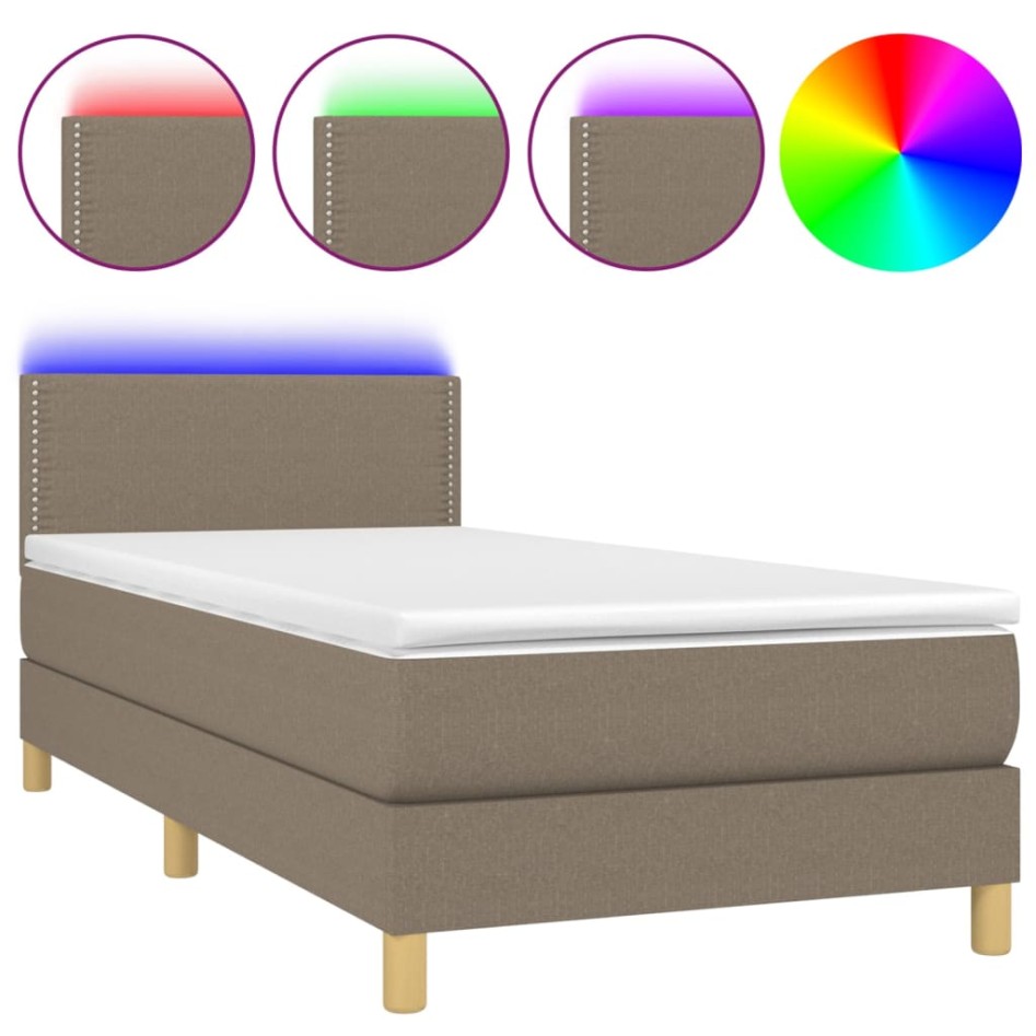 Cama box spring con colchón LED tela gris taupe 90x190