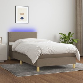 Cama box spring con colchón LED tela gris taupe 100x200