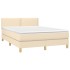 Cama box spring colchón y luces LED tela crema 140x190