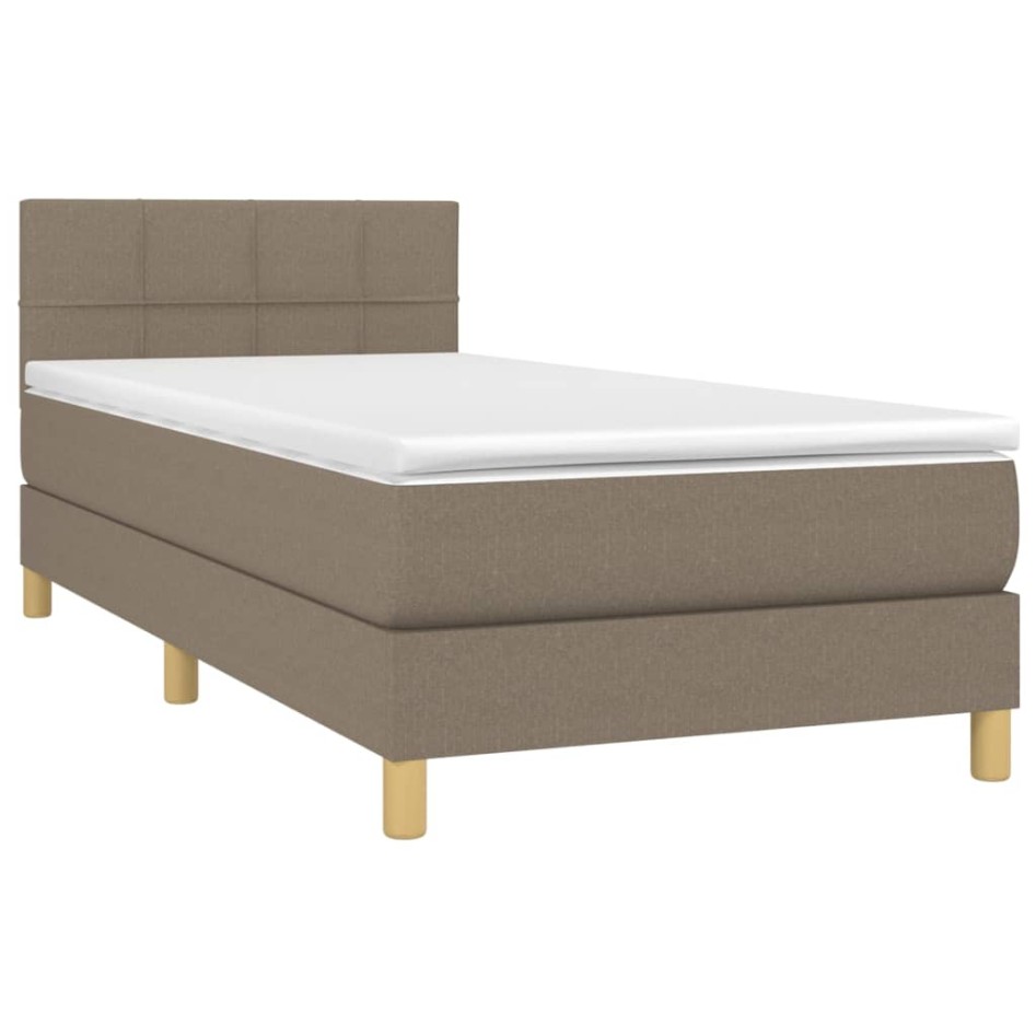 Cama box spring con colchón LED tela gris taupe 100x200
