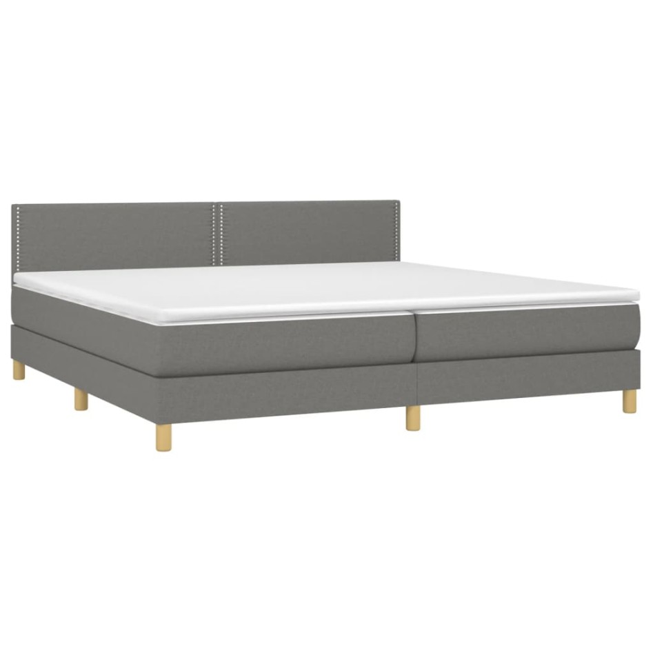 Cama box spring con colchón y LED tela gris oscuro 200x200