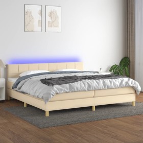 Cama box spring con colchón y LED tela crema 200x200