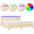 Cama box spring con colchón y LED tela crema 200x200