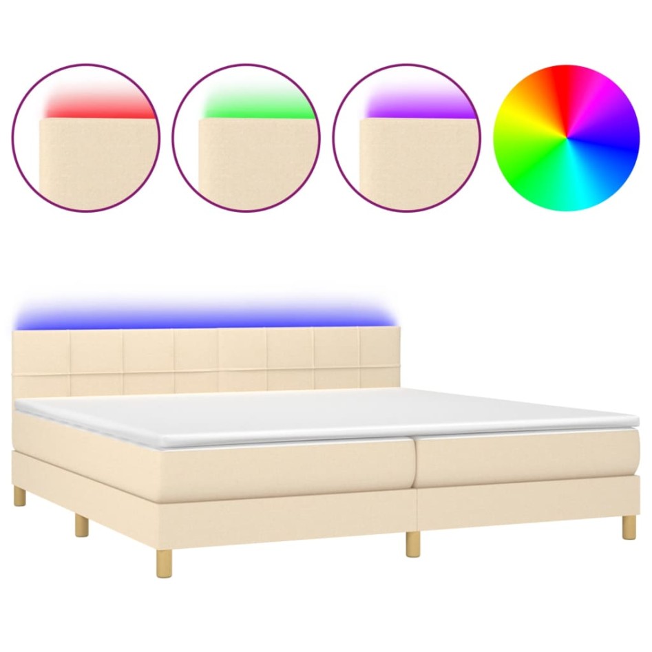 Cama box spring con colchón y LED tela crema 200x200