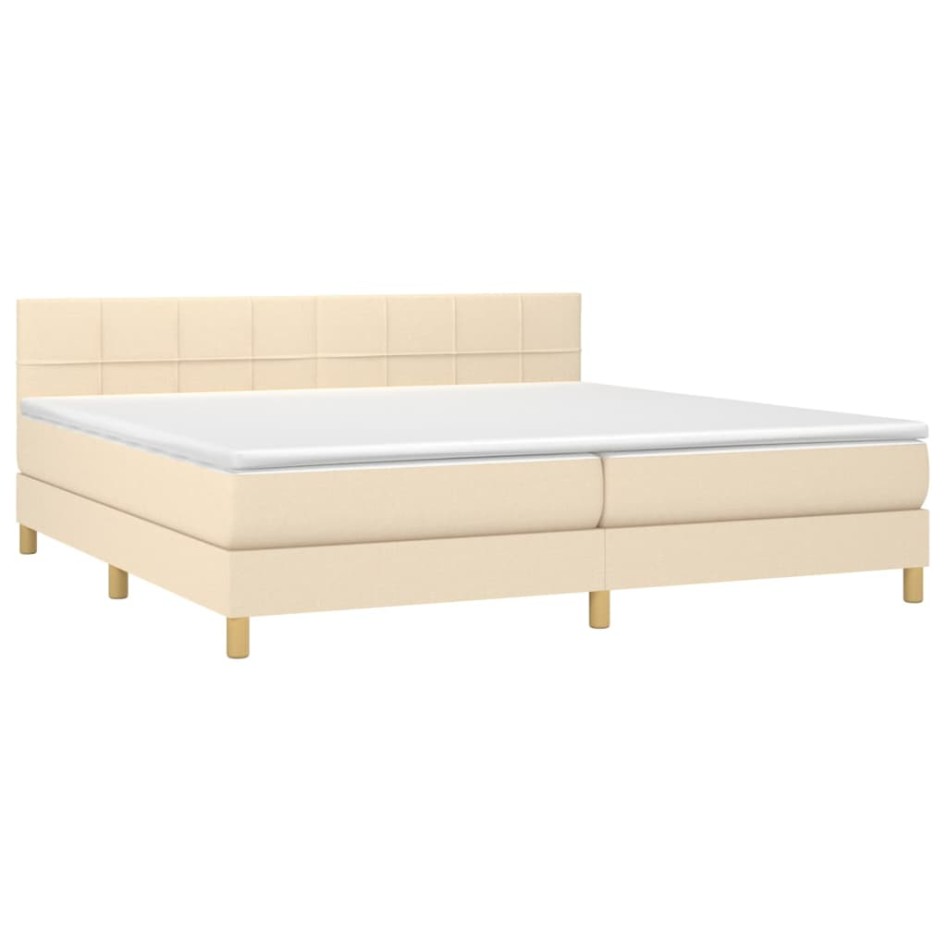 Cama box spring con colchón y LED tela crema 200x200